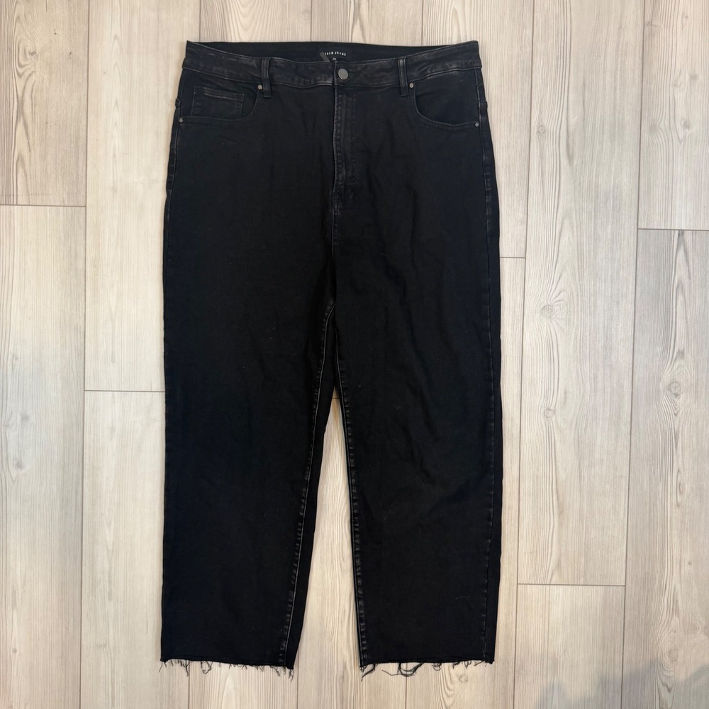 Risen Jeans‎ Womens 3XL Black High Rise Straight Leg Raw Hem Denim RDP5004X
